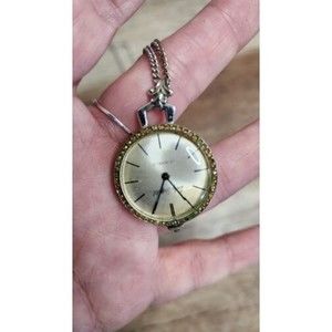 Vintage Jewelry PENDANT WATCH LADY SHEFFIELD 27MM S CRYSTAL ACCENT DIAL ~SE3